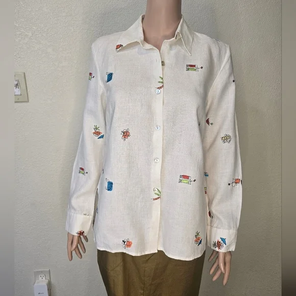 Women's RICHARD MALCOLM White 100% Irish Linen Shirt Size Small - Picture 1 of 12